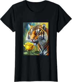 Tiger Sniffing a Yellow Rose Illustration Graphic Design
