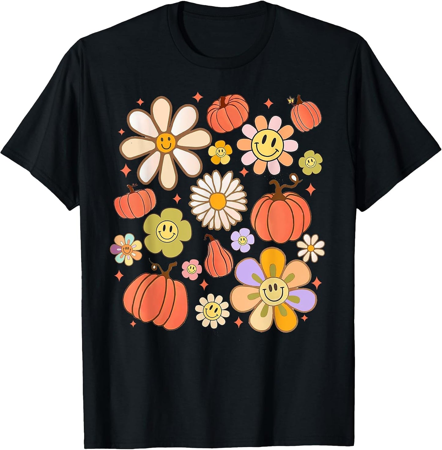 Groovy Pumpkin Daisy Flower Smile Face Fall Thanksgiving