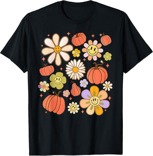 Groovy Pumpkin Daisy Flower Smile Face Fall Thanksgiving