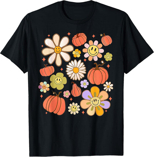 Groovy Pumpkin Daisy Flower Smile Face Fall Thanksgiving