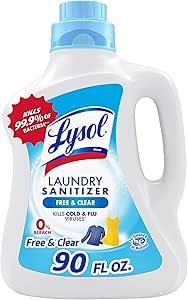 Lysol Laundry Sanitizer Additive, Free & Clear, Free from Fragrance and Dyes, 0% Bleach Laundry Sanitizer, Bacteria-causing Laundry Odor Eliminator, Unscented, 90 Fl Oz (Pack of 1) - Package May Vary