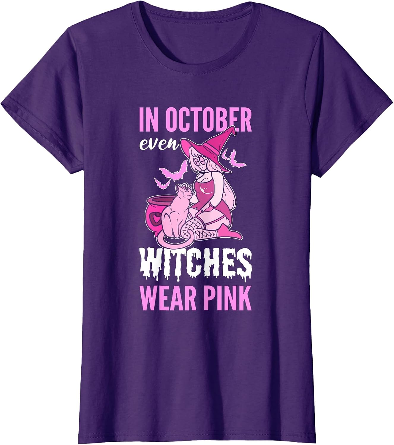 in October Even Witches Wear Pink Breast Cancer Pink Ribbon