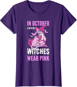 in October Even Witches Wear Pink Breast Cancer Pink Ribbon