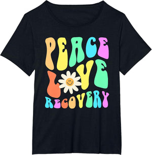 Groovy Peace Love Recovery Celebrate Sober I'm Clean AA NA , Women's Plus, Black, 2X