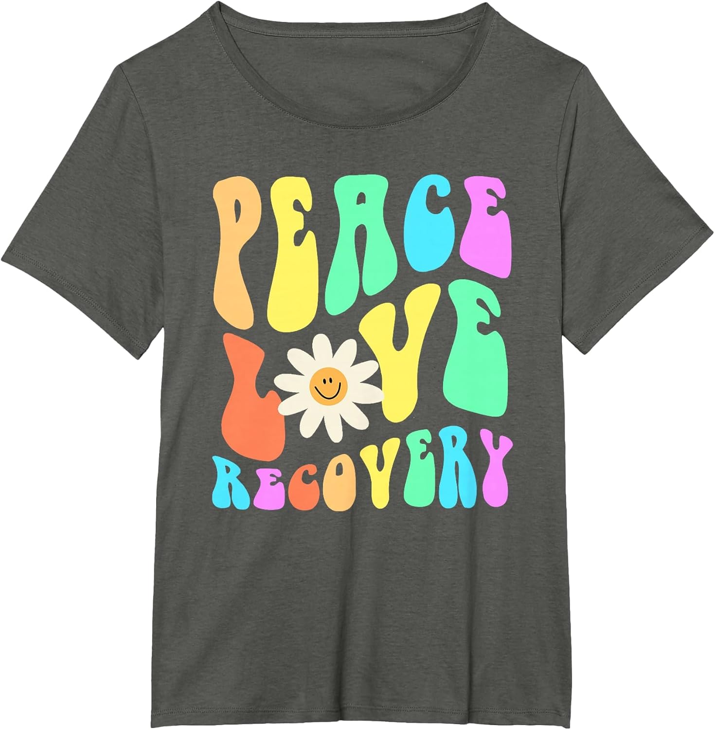 Groovy Peace Love Recovery Celebrate Sober I'm Clean AA NA , Women's Plus, Asphalt Grey, 2X