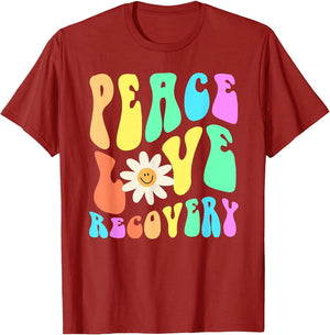 Groovy Peace Love Recovery Celebrate Sober I'm Clean AA NA , Men, Cranberry Red, XX-Large