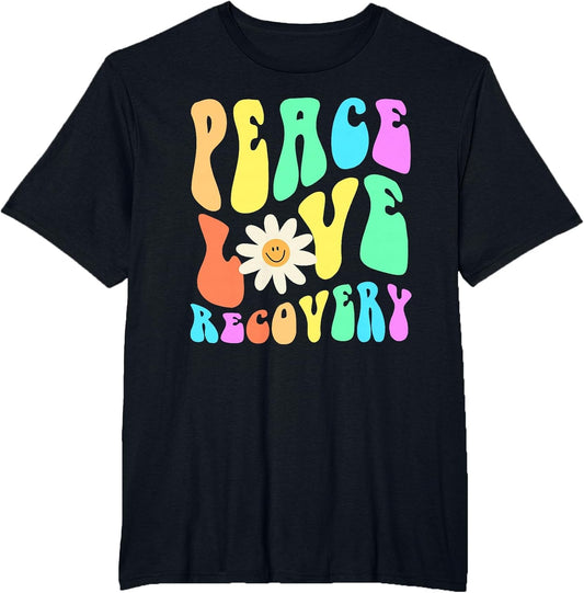 Groovy Peace Love Recovery Celebrate Sober I'm Clean AA NA , Men's Big and Tall, Black, 3X Tall