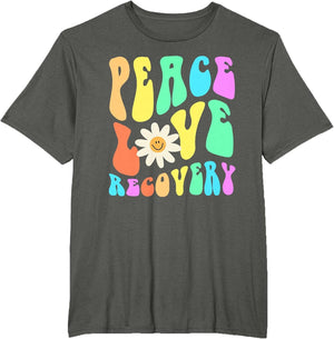 Groovy Peace Love Recovery Celebrate Sober I'm Clean AA NA , Men's Big and Tall, Asphalt Grey, 5X Tall