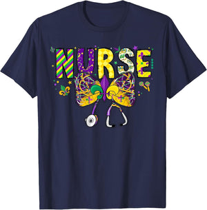 Nurse Mardi Gras Coquette Bow Stethoscope Girls Women , Men, Navy Blue, 5X-Large