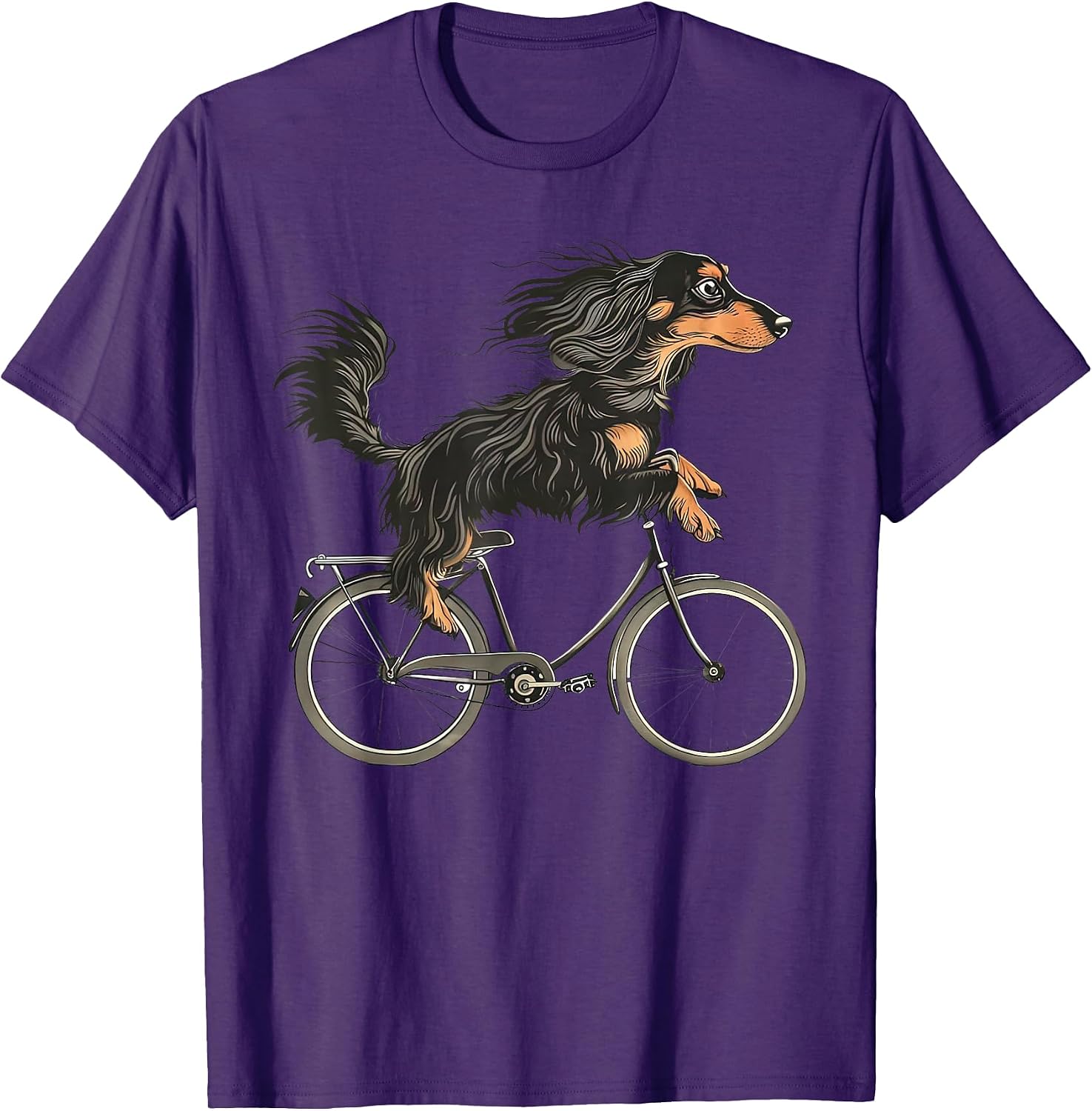 Vintage Long Haired Dachshund Riding A Bike Cycling Bicycle