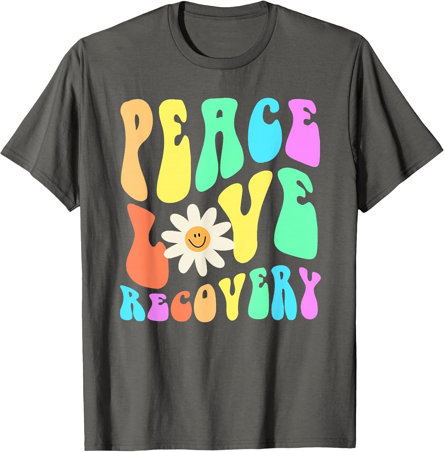 Groovy Peace Love Recovery Celebrate Sober I'm Clean AA NA , Men, Asphalt Grey, 5X-Large