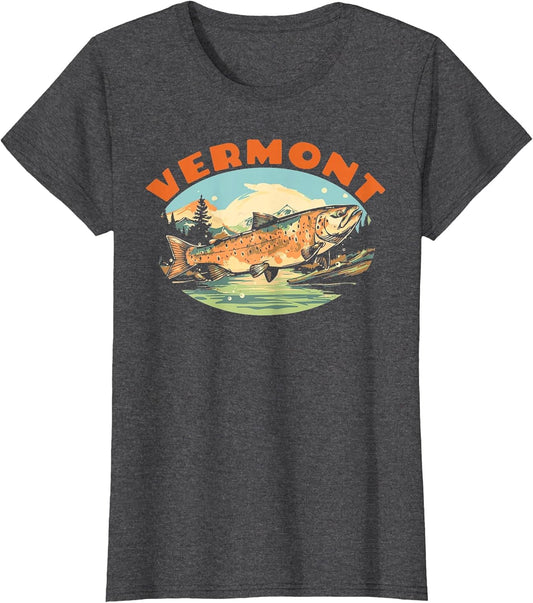 Vermont Trout Fly Fishing Vintage Nature Angler Graphic