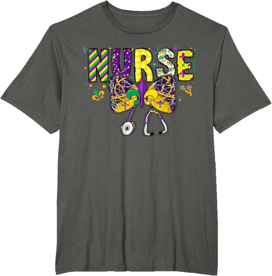 Nurse Mardi Gras Coquette Bow Stethoscope Girls Women , Men's Big and Tall, Asphalt Grey, 5X Tall