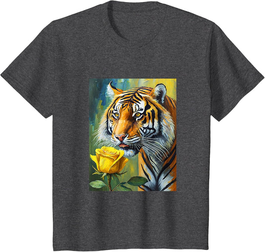 Tiger Sniffing a Yellow Rose Illustration Graphic Design