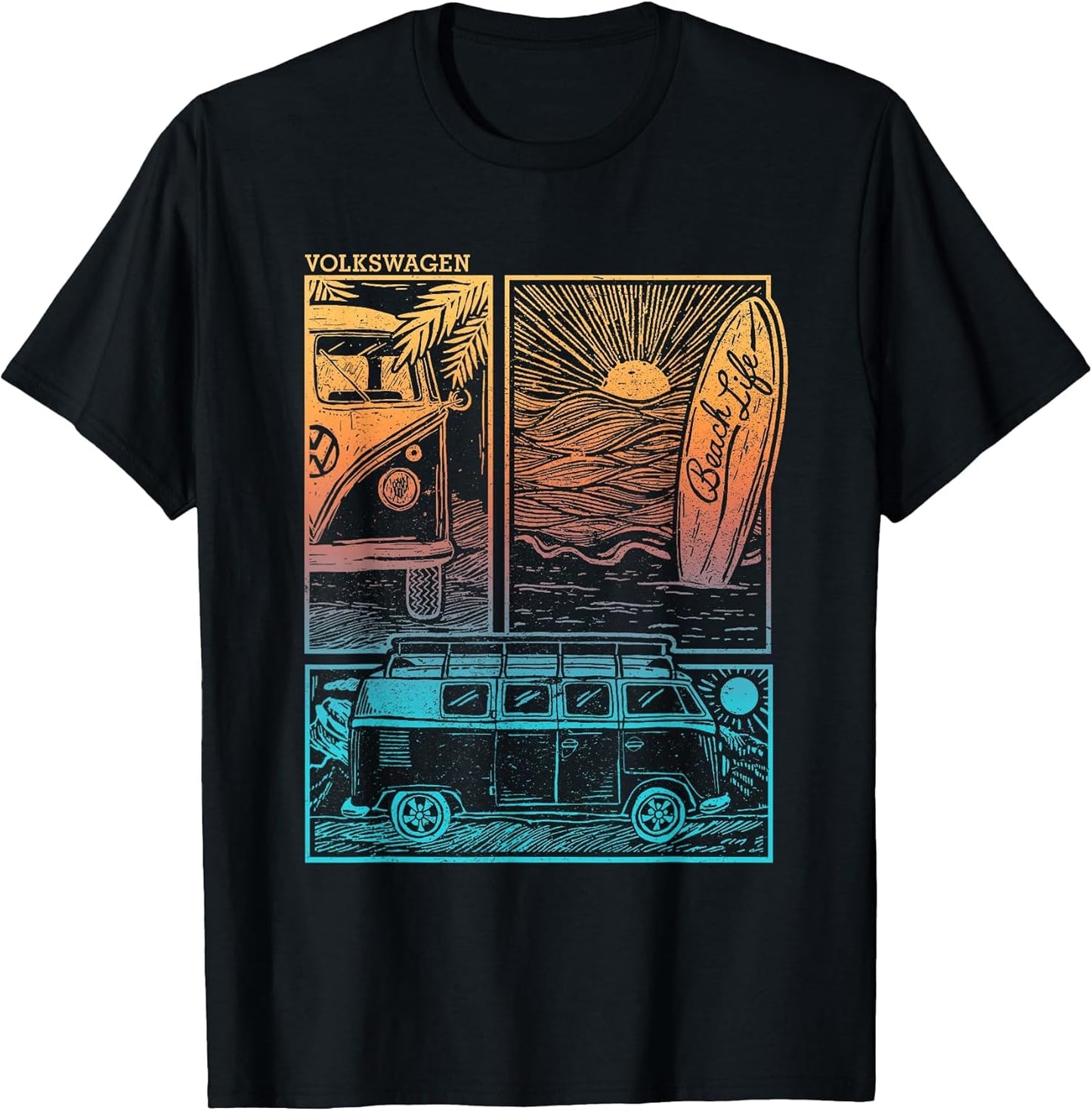 Volkswagen Beach Life Camper Sunset Doodle