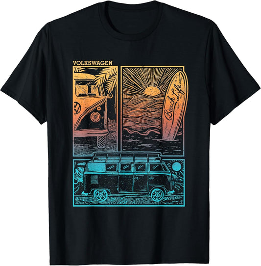 Volkswagen Beach Life Camper Sunset Doodle