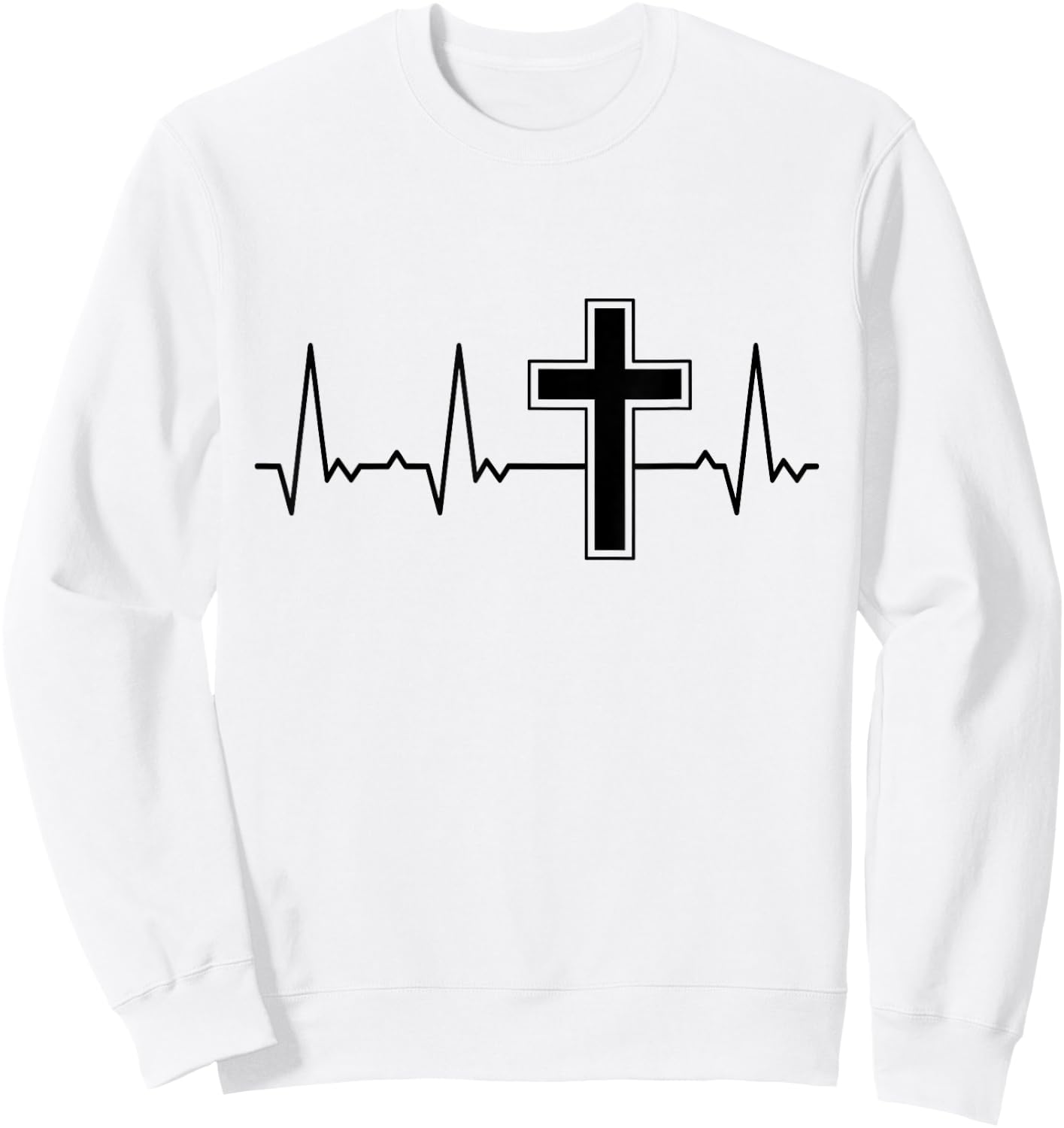Heartbeat Graphic Gifts Women Men Kids Heartbeat Cross Grey -Adults, Kids Graphic Modern Graphic Small Classic Fit Short Sleeve Cotton, Polyester Blend Sweatshirt - Sweatshirt | White