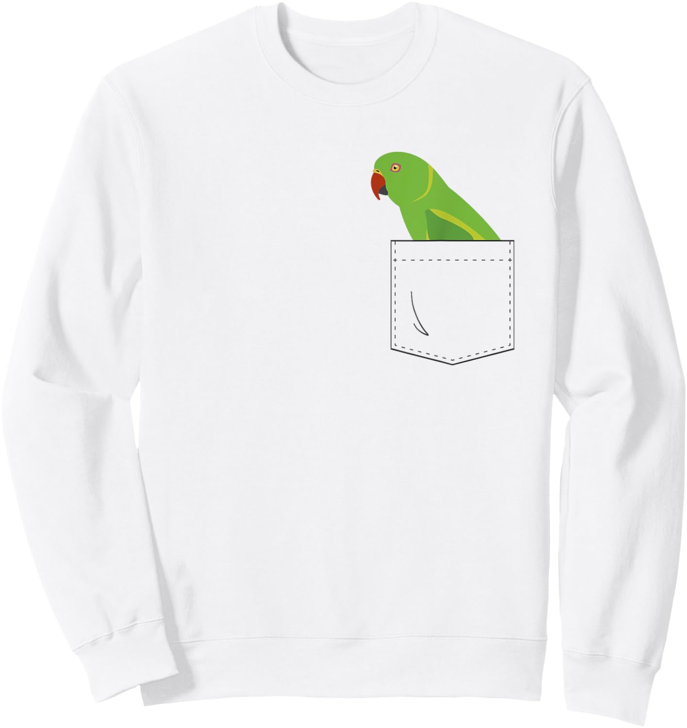 Indian Ringneck Parakeet Parrot Fake Pocket Sweatshirt - Sweatshirt | White