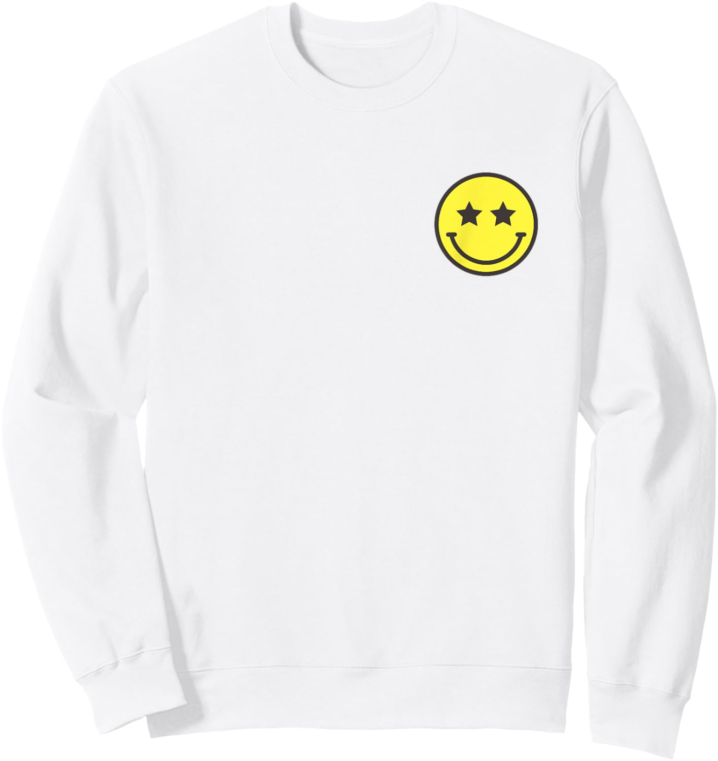 Minimalist Star Eyes Happy Smiling Smile Face Pocket Logo Sweatshirt - Sweatshirt | White