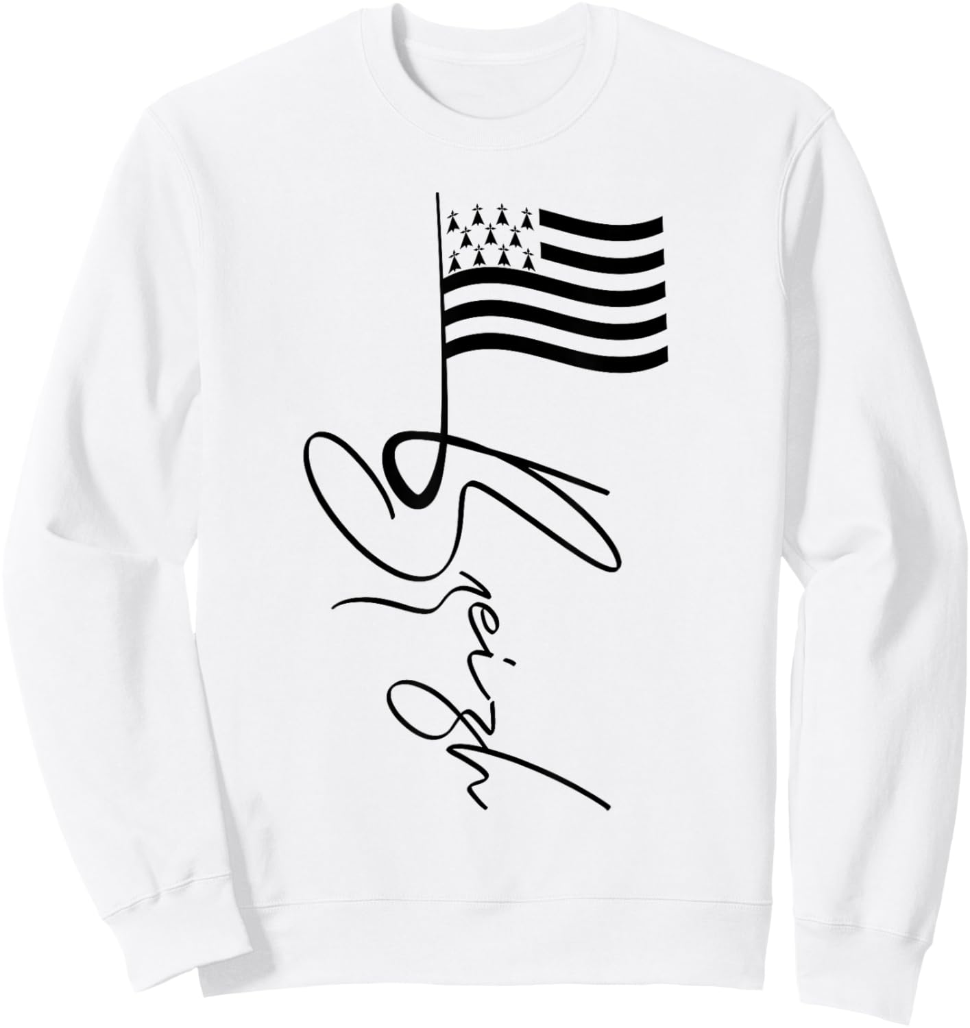 Brittany France Signature Flag Pole - Breizh Breton Flag Sweatshirt - Sweatshirt | White