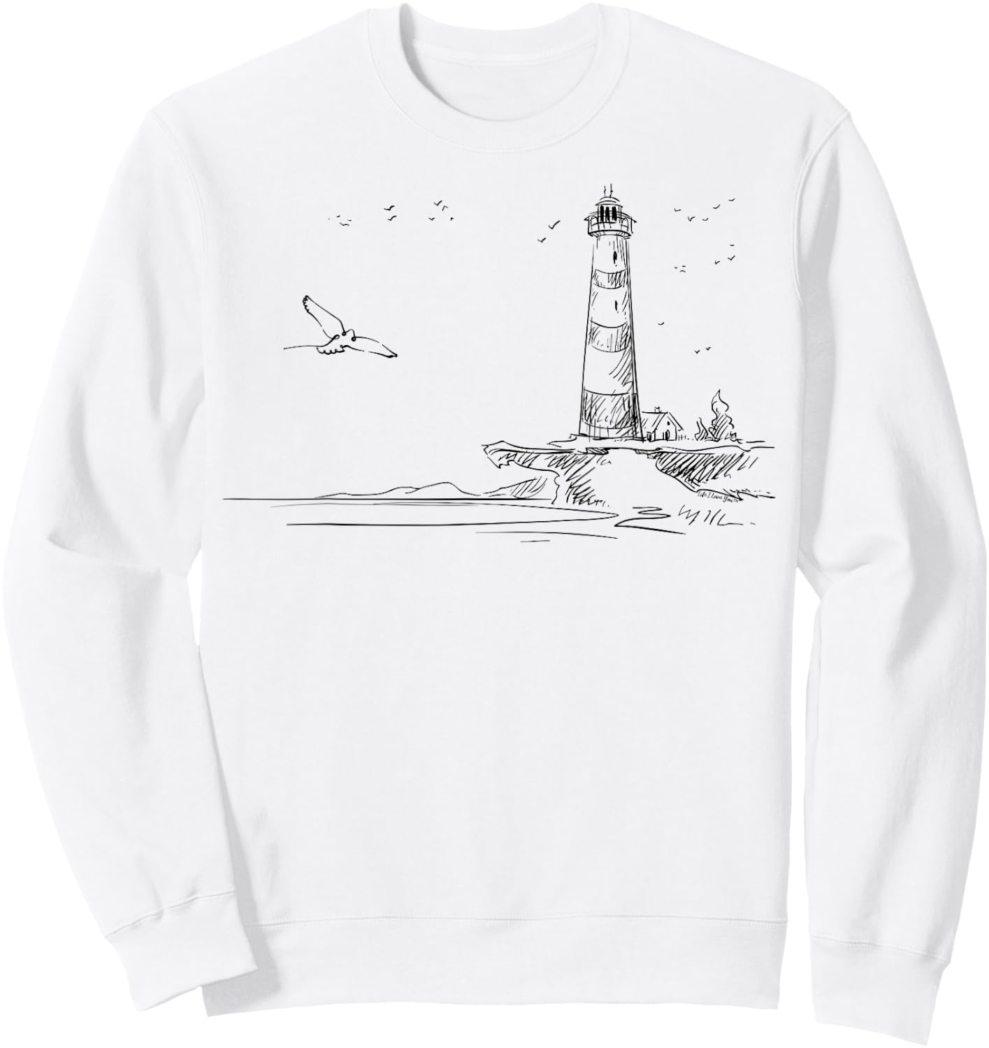 Seaside Lighthouse Nautical Sketch Art Sweatshirt - Sweatshirt | White