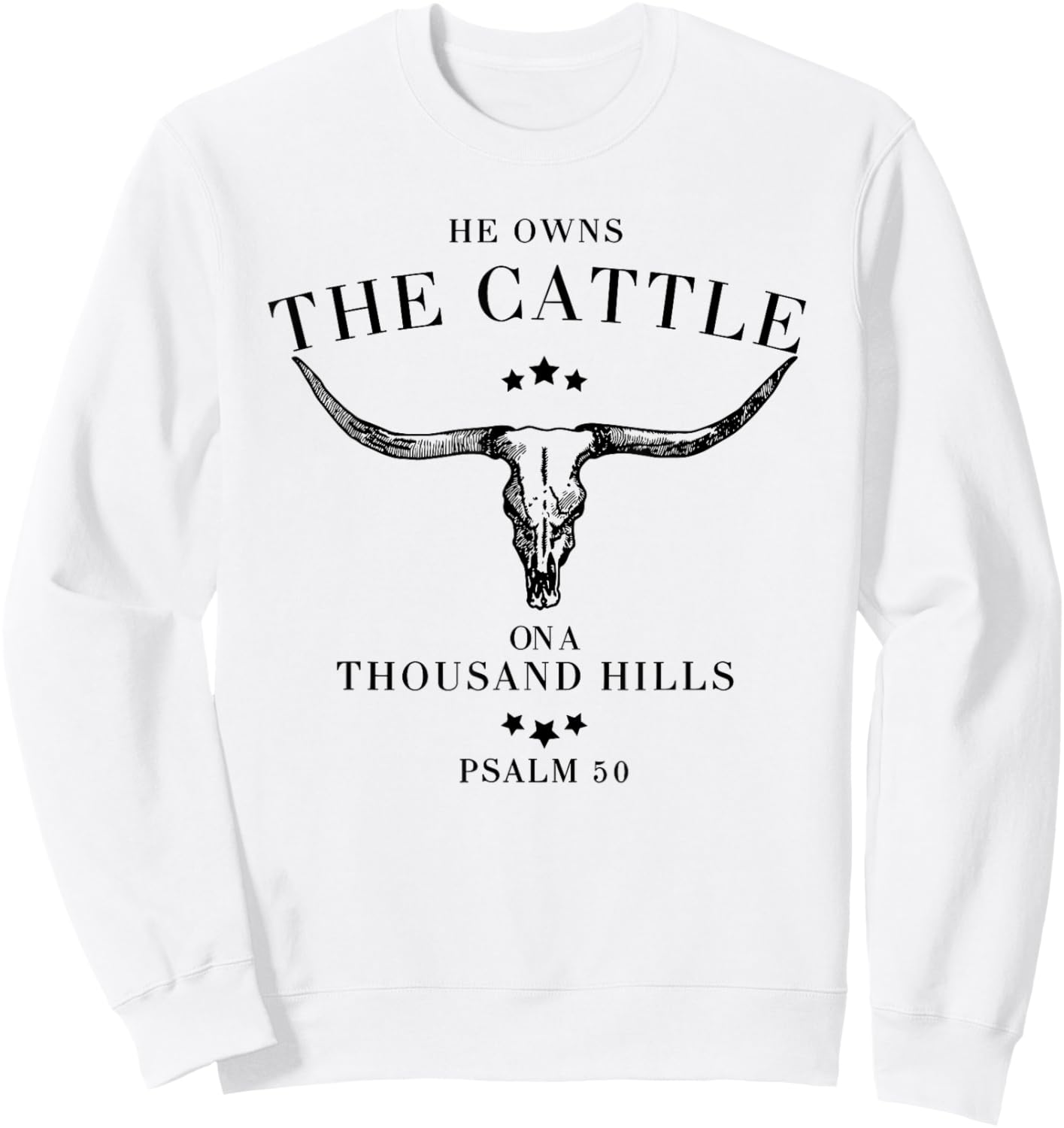 He Owns The Cattle On A Thousand Hills - Blue, White - -Adults - Small - Cotton 65%, Polyester 35% Sweatshirt - Sweatshirt | White