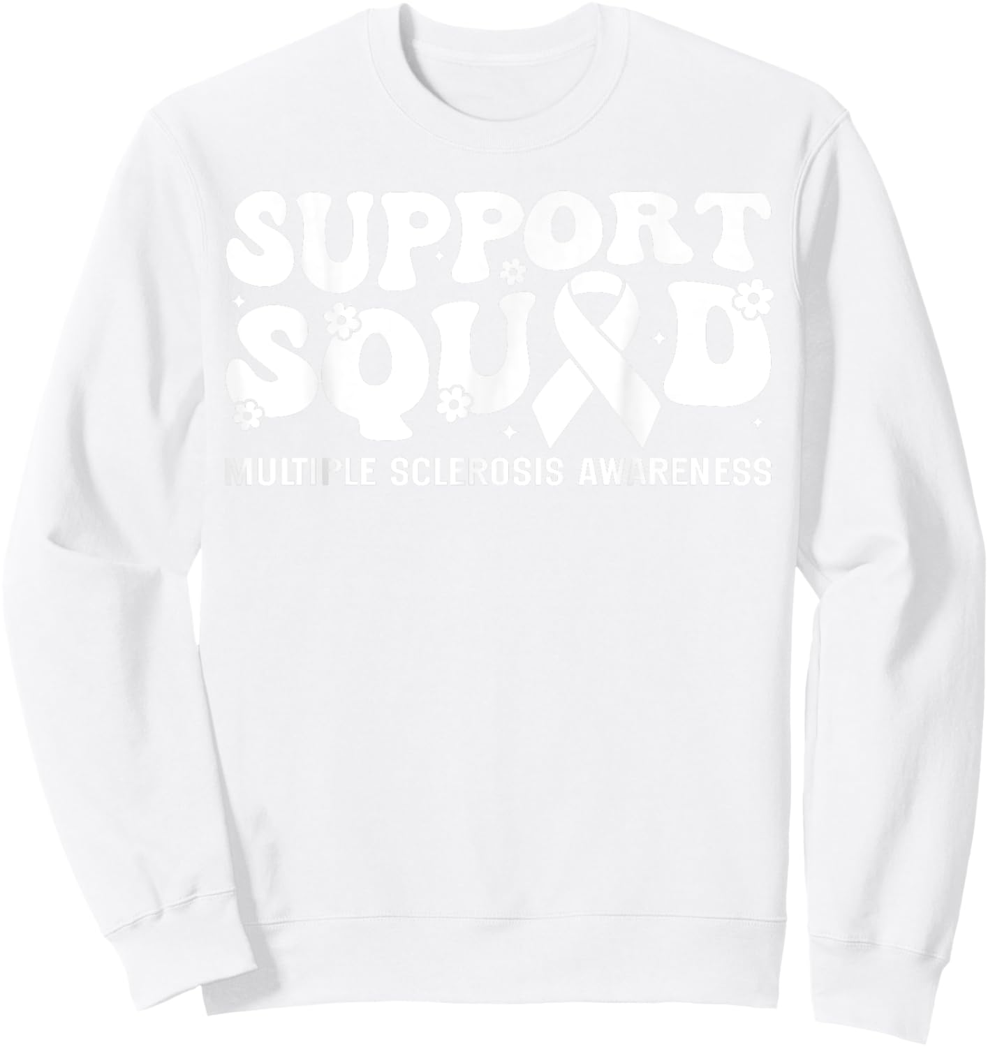 Support Squad MS Multiple Sclerosis Awareness Groovy Sweatshirt - Sweatshirt | White