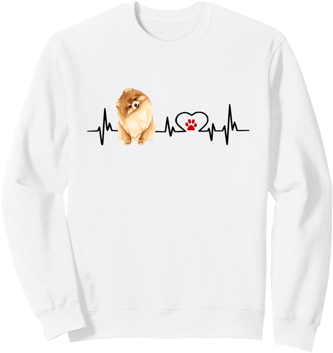 Pomeranian EKG Heartbeat Heart Line With Paw Print Sweatshirt - Sweatshirt | White