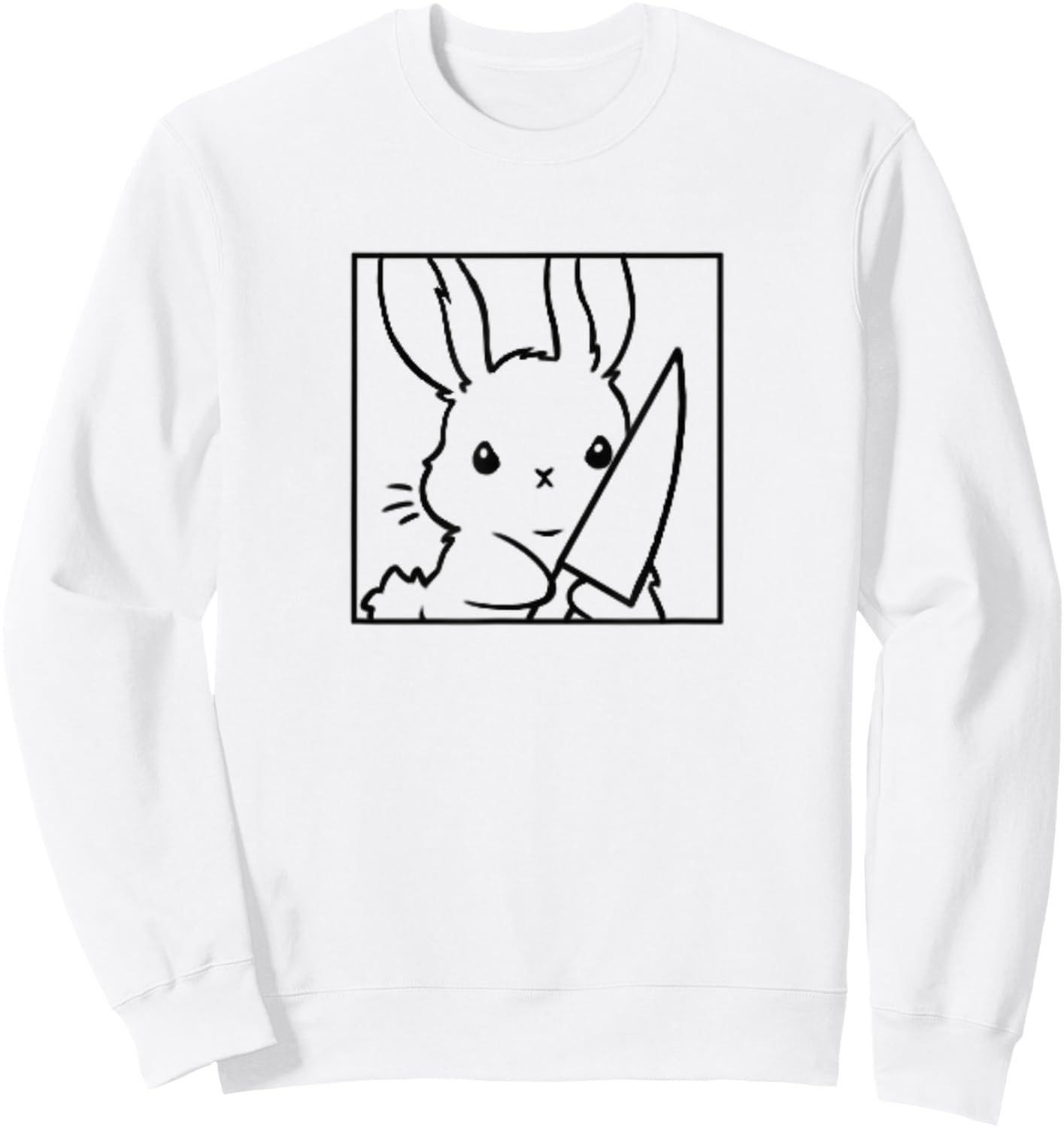 Coquette Cartoon Cute Kawaii Emote Angry Rabbit Bunny Knife Sweatshirt - Sweatshirt | White