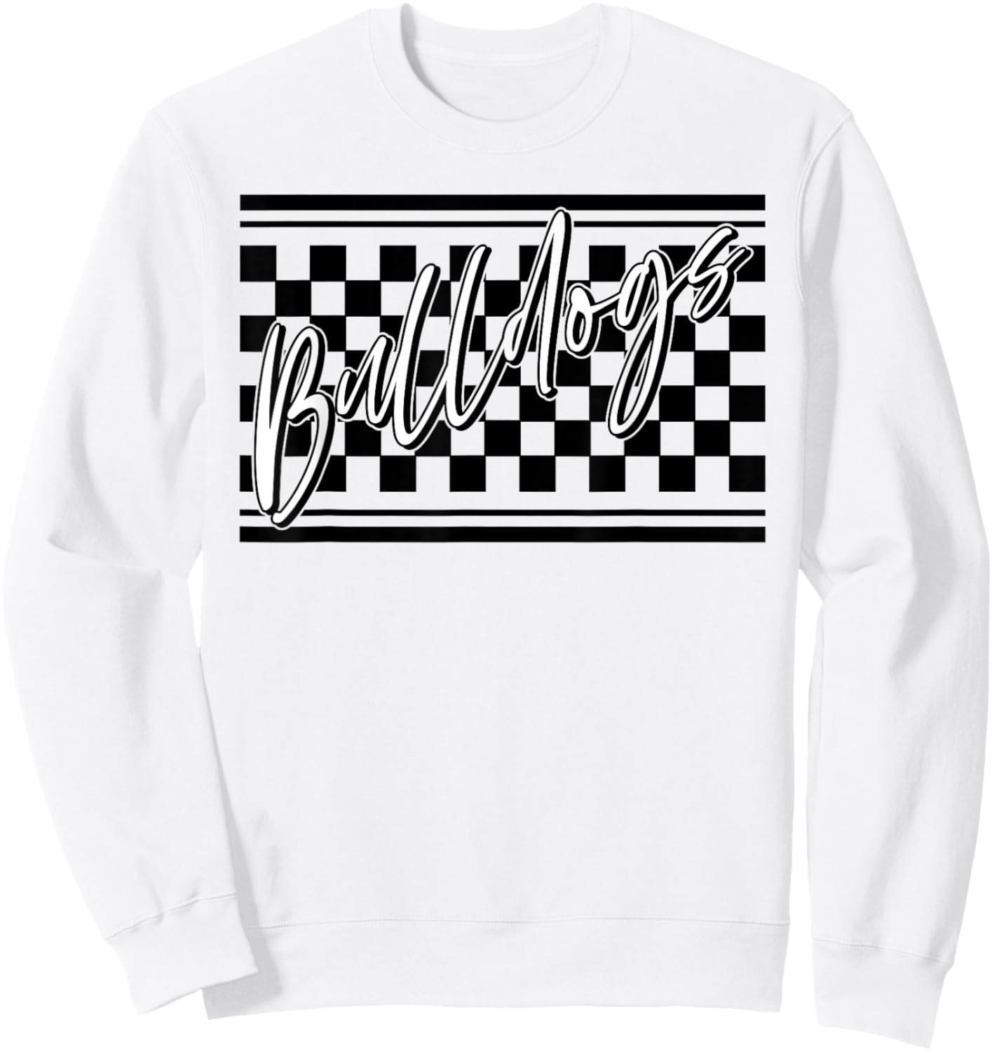 Bulldogs School Spirit Blue Bulldog Pride Checkered Print Sweatshirt - Sweatshirt | White