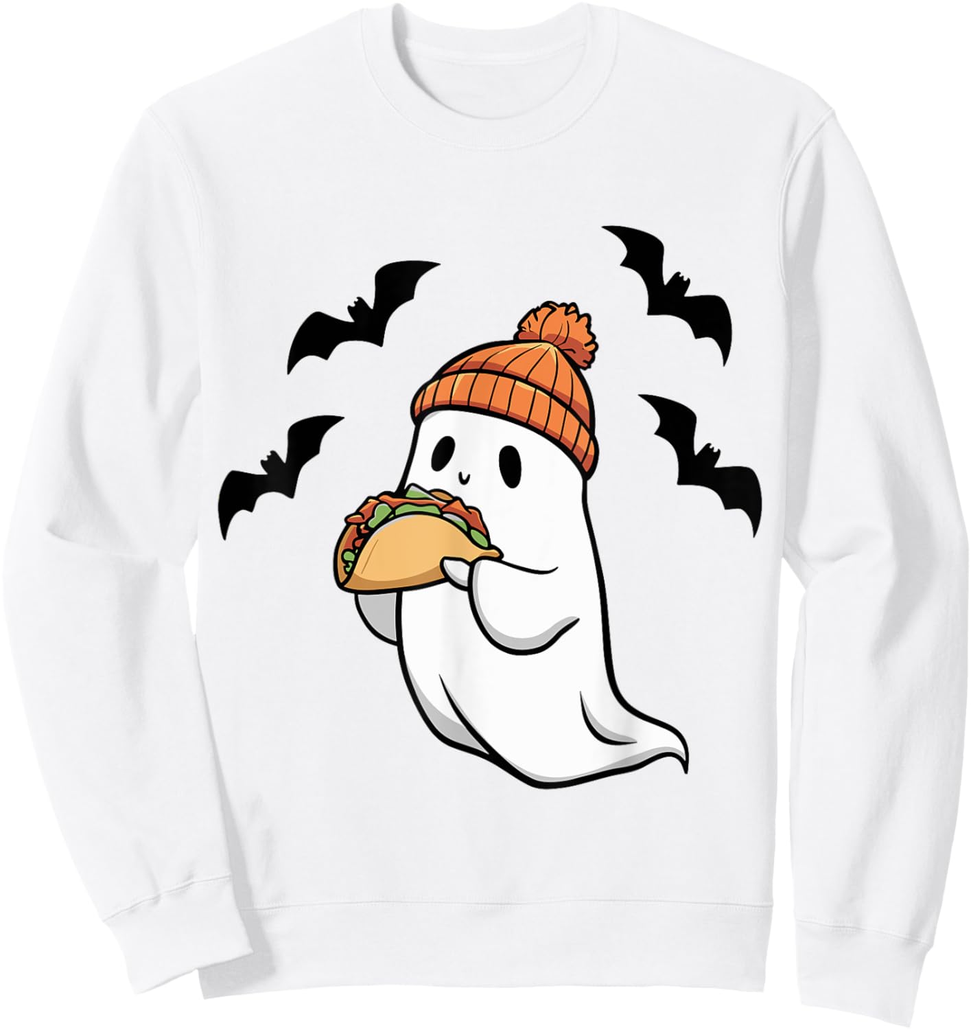 Funny Ghost Eating Tacos Spooky Taco Halloween Food Costume Sweatshirt - Sweatshirt | White