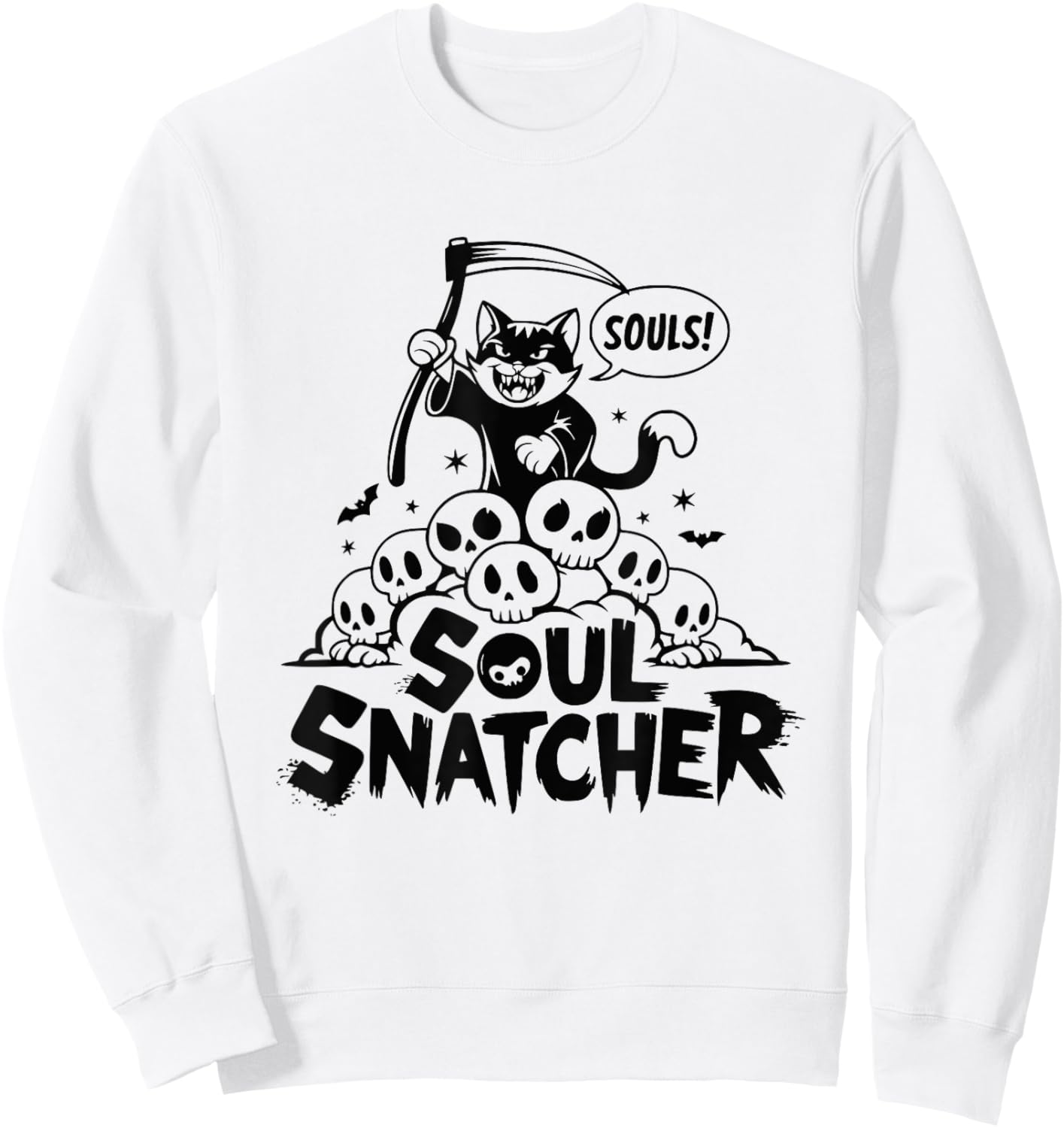 Soul Snatcher Cat Pile Of Skulls Halloween Women Sweatshirt - Sweatshirt | White