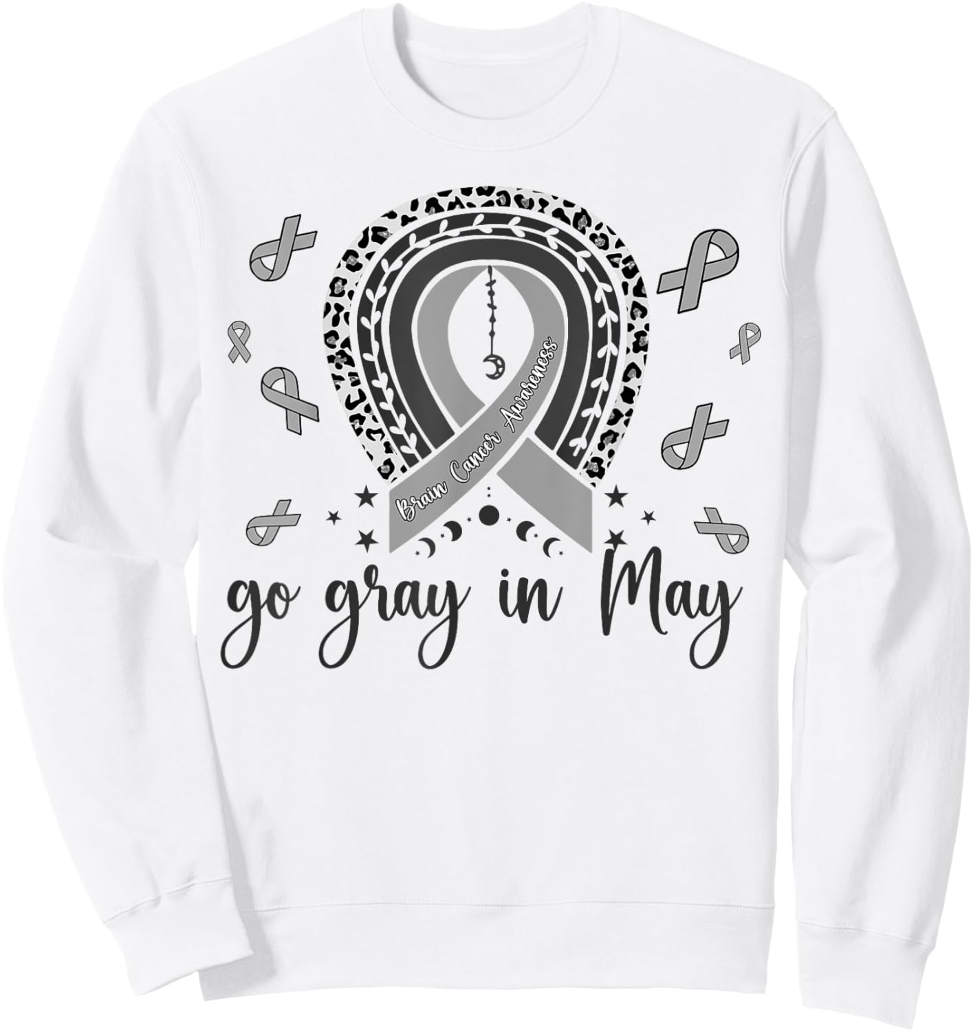 Go Gray In May Brain Cancer Awareness Rainbow Ribbon Sweatshirt - Sweatshirt | White