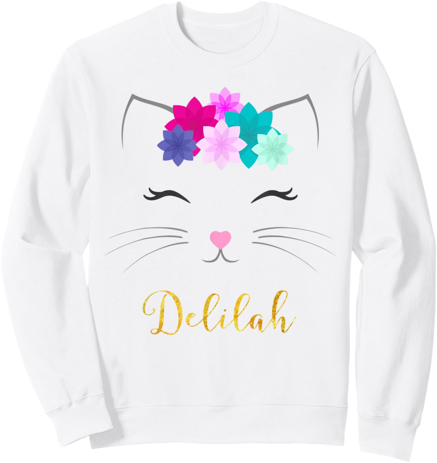 Delilah Name Gift Personalized Kitty Cat Women Kids Sweatshirt - Sweatshirt | White