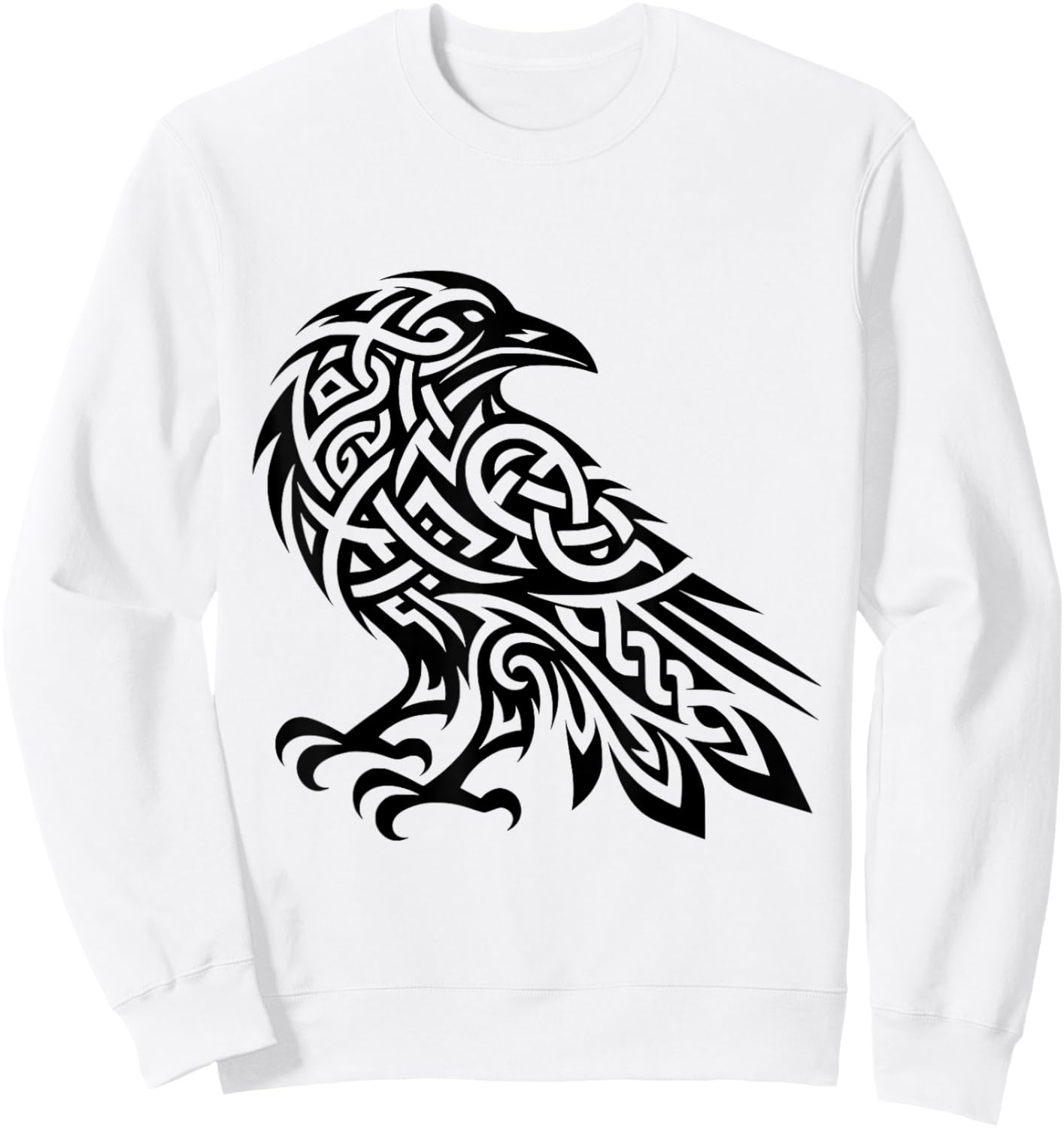 Tribal Crow Nordic Motifs Gaelic Patterns Crow Ornamental Sweatshirt - Sweatshirt | White