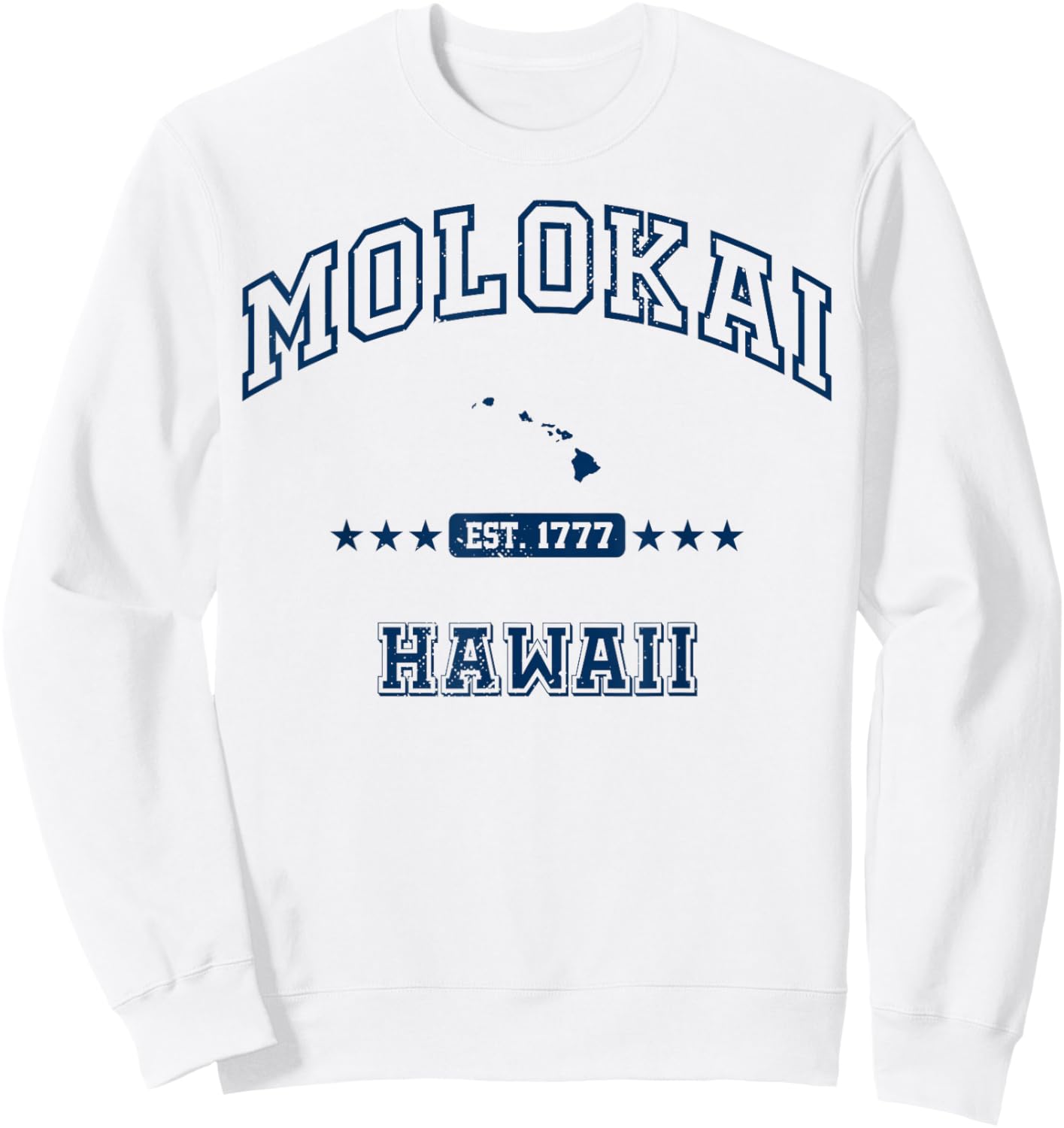Molokai Hawaii HI Vintage Athletic Navy Sweatshirt - Sweatshirt | White