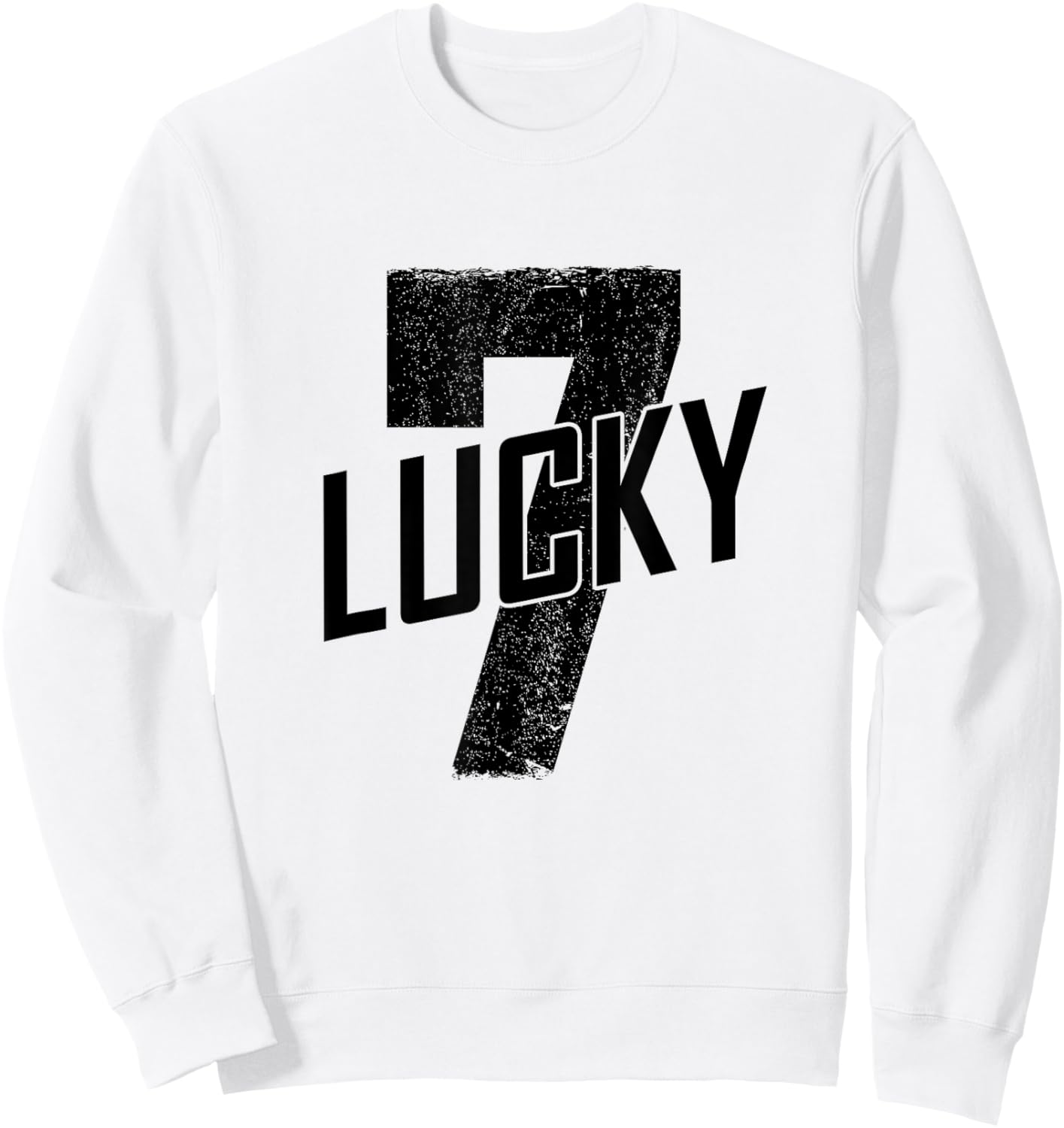 Lucky Seven Distressed In Black Lucky Number 7 Sweatshirt - Sweatshirt | White