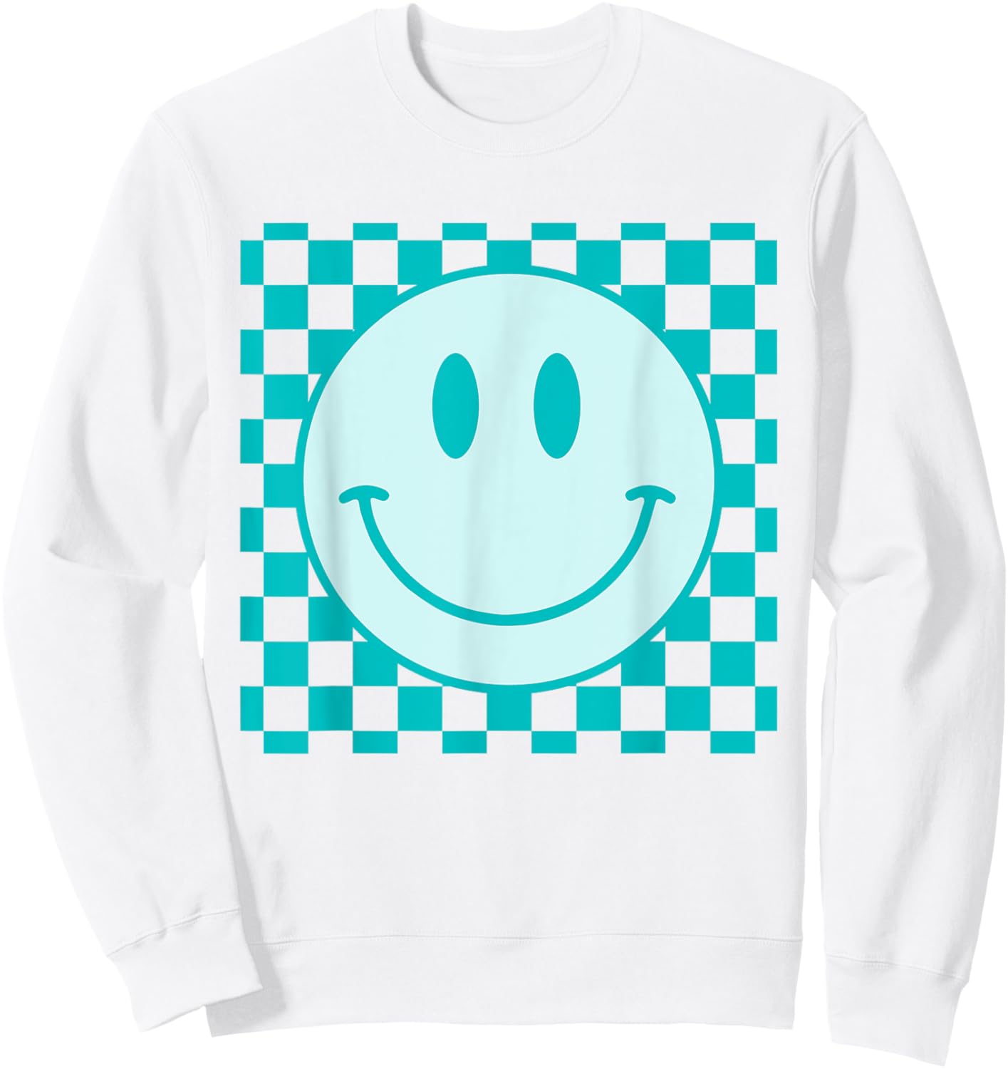 Retro Happy Face Shirt Checkered Pattern Smile Face Trendy Sweatshirt - Sweatshirt | White