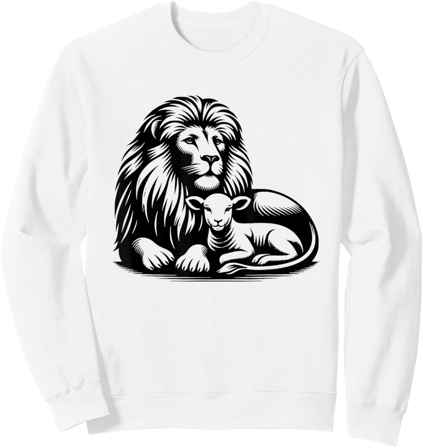 Lion and Lamb Black Design Christian Men Women Sweatshirt - Sweatshirt | White
