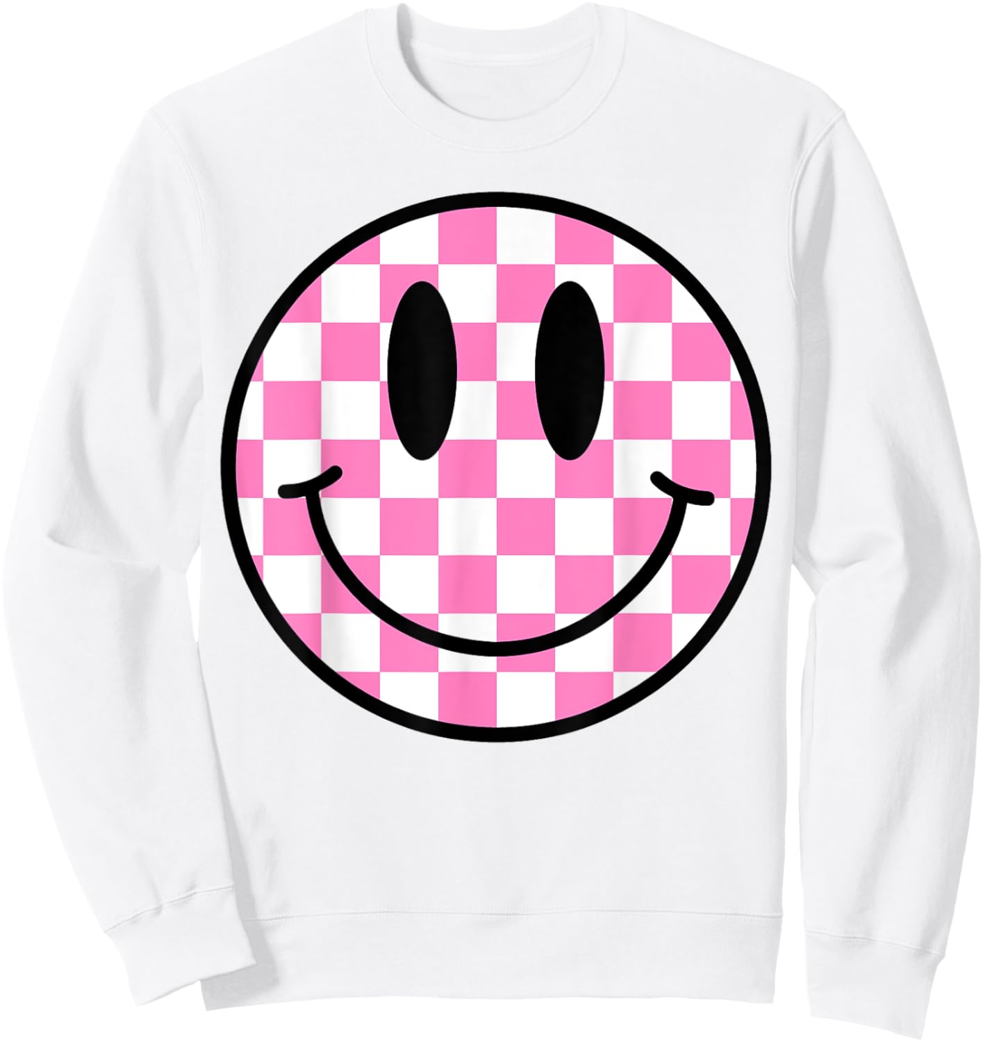 White Shirt Hot Pink Happy Face Smile Face Trendy Smiling Sweatshirt - Sweatshirt | White