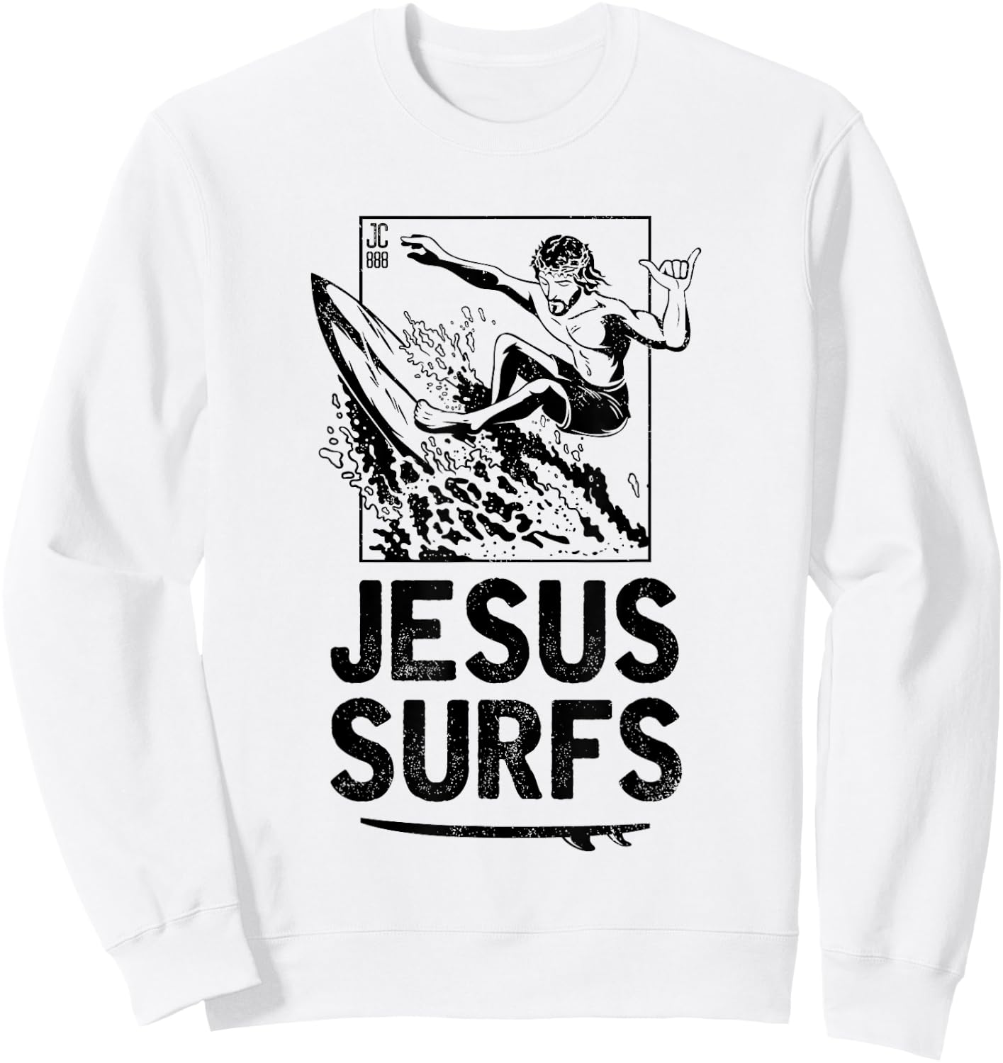 Jesus Surfs Funny Jesus Christian Surfer Sweatshirt - Sweatshirt | White