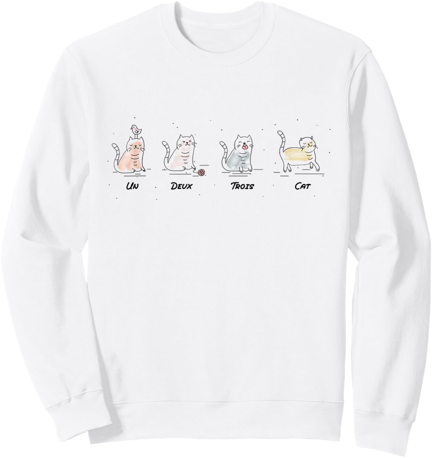Un Deux Trois Cat Cute Funny French Pun Counting Men Women Girls Kids Sweatshirt - Sweatshirt | White