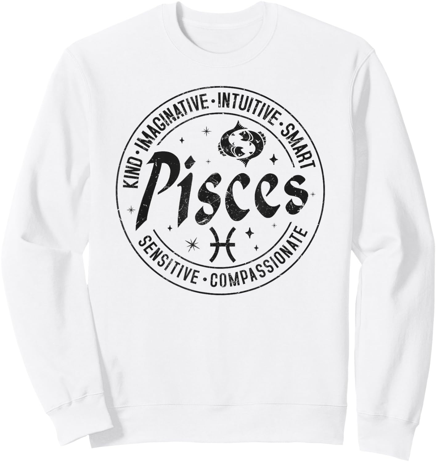 Pisces Virtues Vintage Style Zodiac Design, Pisces Sweatshirt - Sweatshirt | White