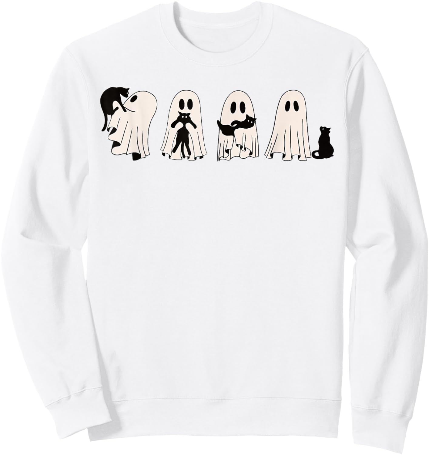 Funny Ghost Black Cat Spooky Season Trick Or Treat Halloween Sweatshirt - Sweatshirt | White