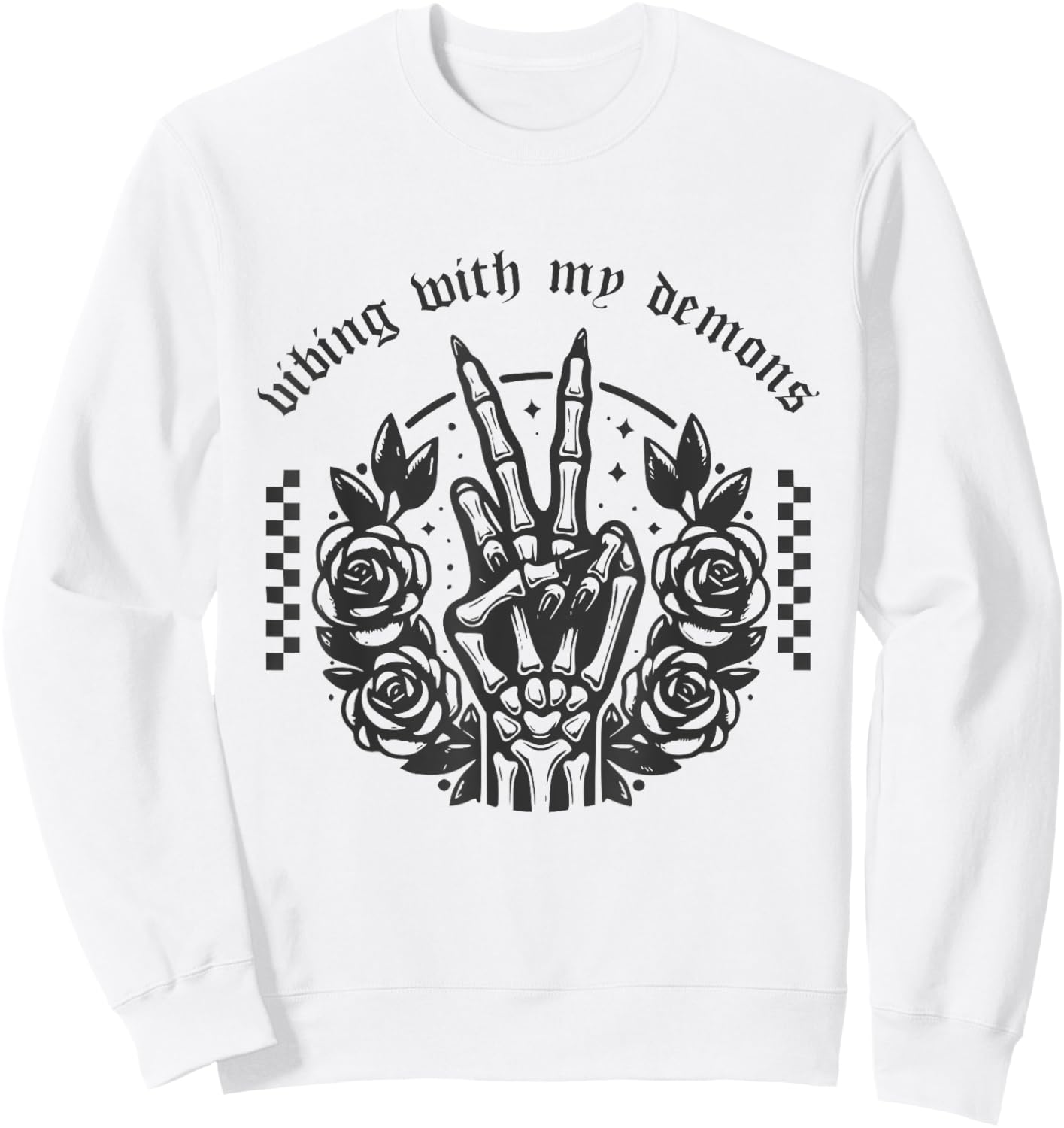 Vibing With My Demons Shirt Funny Witchy Gothic Halloween Sweatshirt - Sweatshirt | White