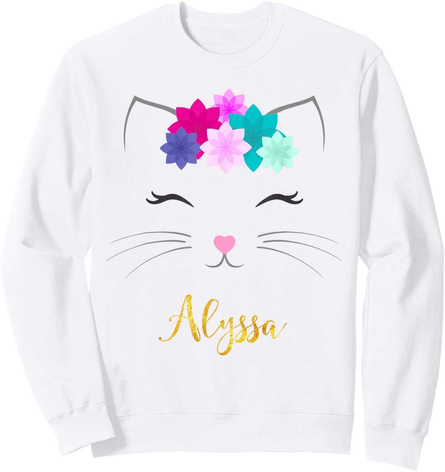 Alyssa Name Gift Personalized Kitty Cat Men Women Kids Sweatshirt - Sweatshirt | White