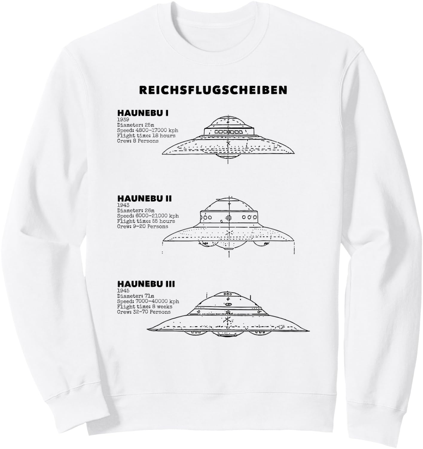 Vintage German WW2 UFO Top Secret Area 51 Alien UAP Graphic Sweatshirt - Sweatshirt | White