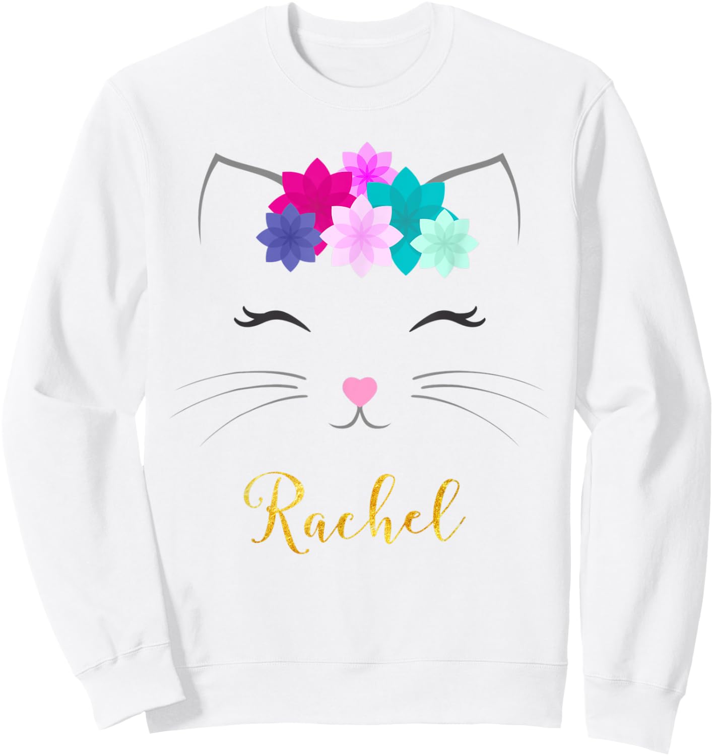 Rachel Name Gift Personalized Kitty Cat Sweatshirt - Sweatshirt | White
