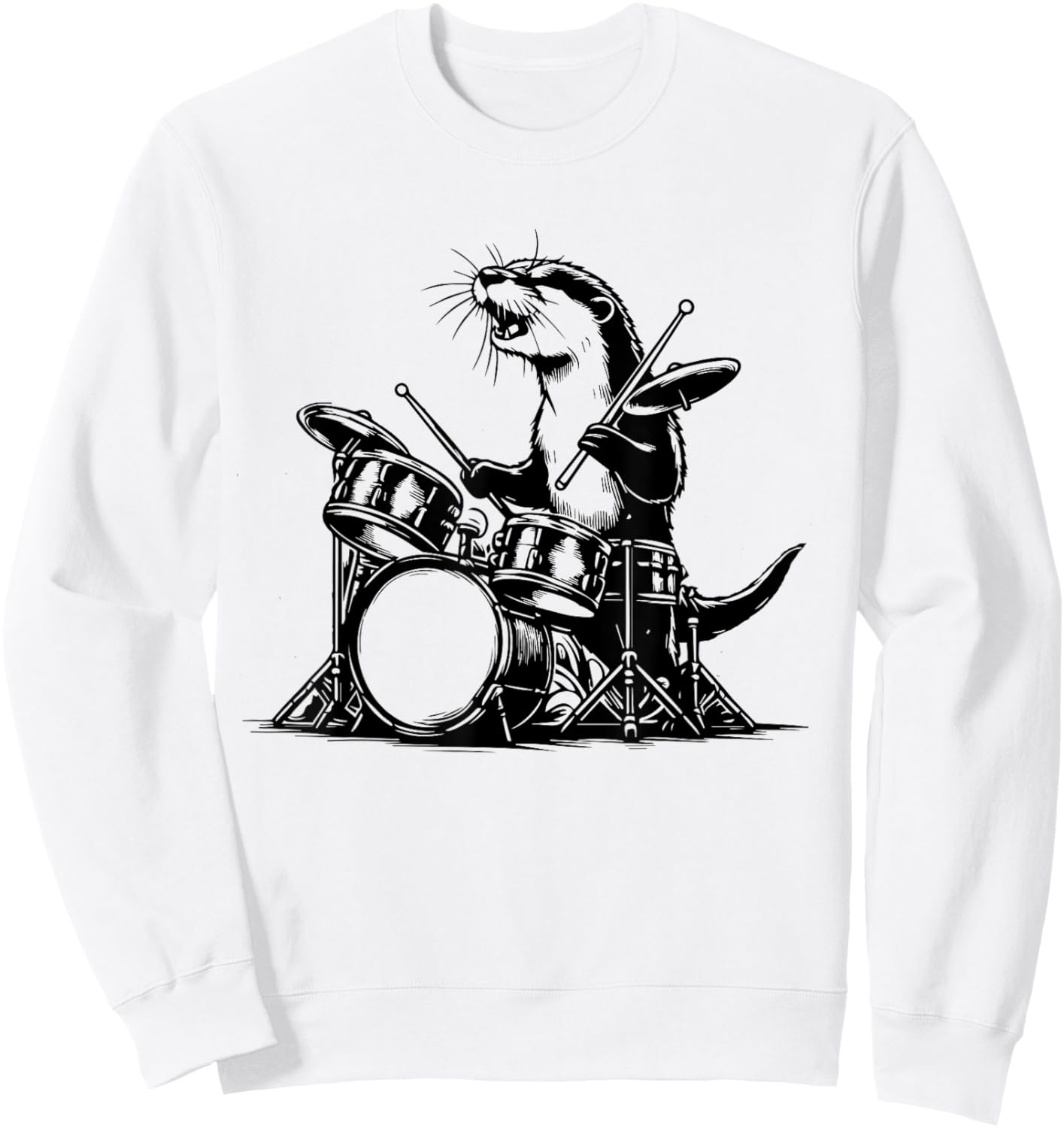 Otter Drummer Rock Retro Drummer Sea Otter Playing Drums Sweatshirt - Sweatshirt | White