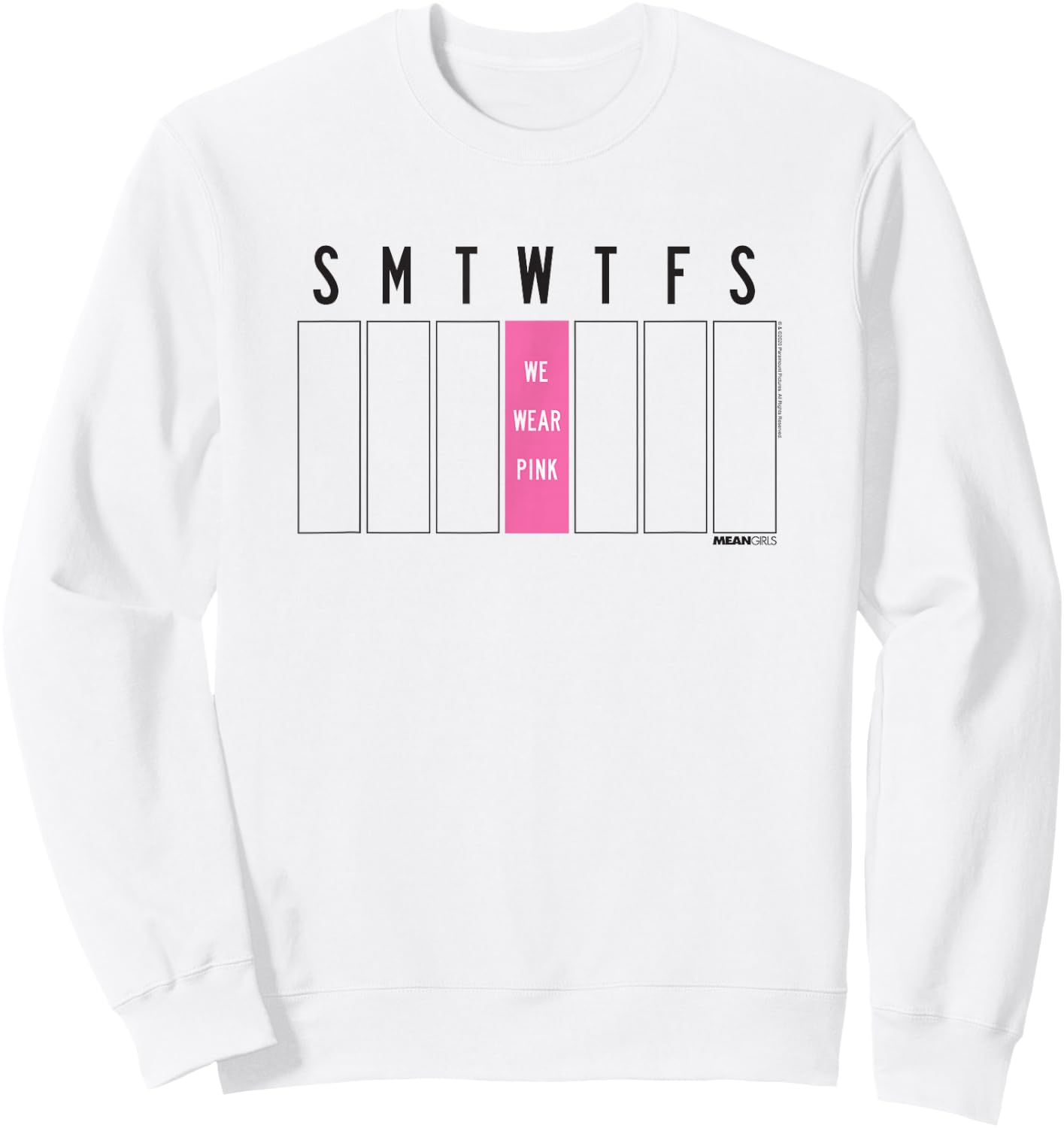Mean Girls Weekly Calendar Wednesdays We Wear Pink Y2K Movie Sweatshirt - Sweatshirt | White